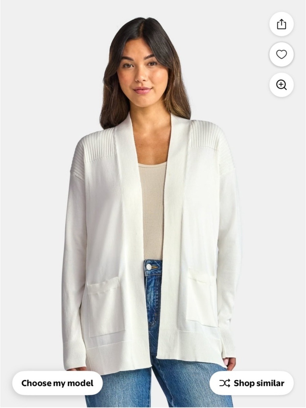 Time and Tru Open Front Cardigan XL Ivory Lightweight Sweater